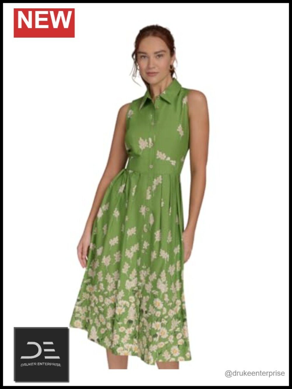 Sleeveless Collared Button Front A-Line Midi Dress Business Casual